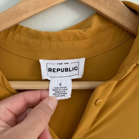 For the Republic mustard yellow button down high-low long sleeve longline blouse - Picture 7 of 8